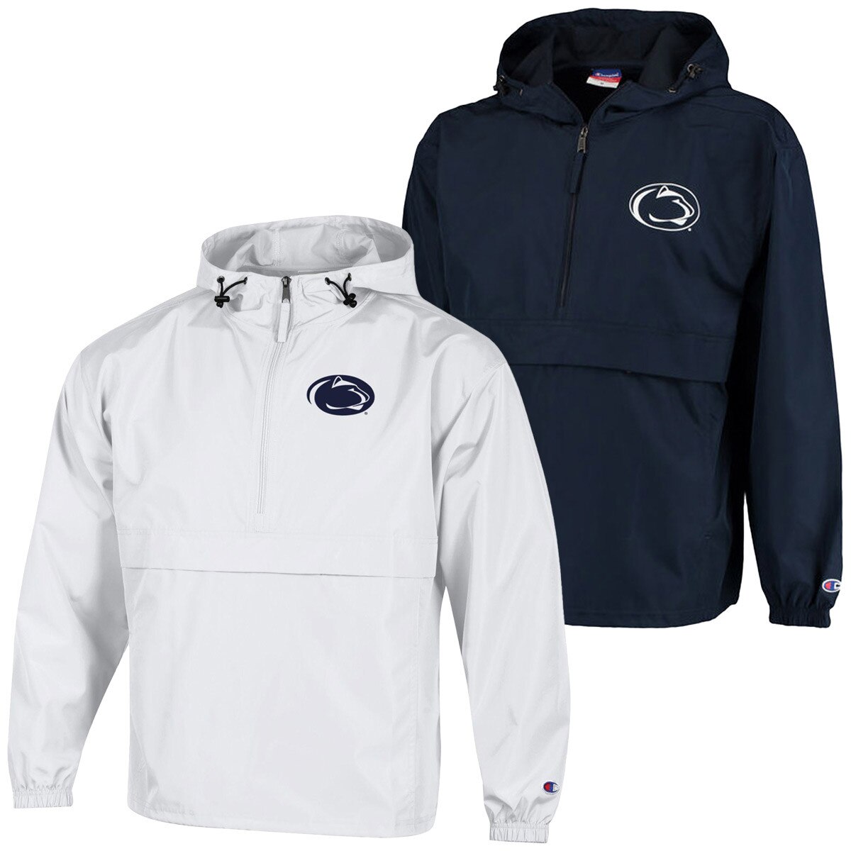 white and navy 1/2 zip hooded windbreakers with Penn State Athletic Logos